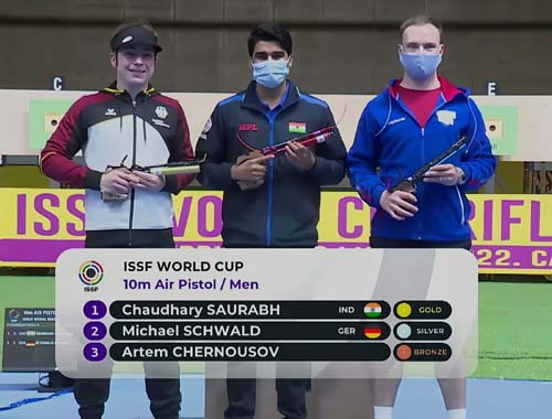 Saurabh Chaudhary won Gold in 10m Air pistol Event in World Cup सौरभ चौधरी ने 10m एयर पिस्टल में भारत को दिलाया गोल्ड