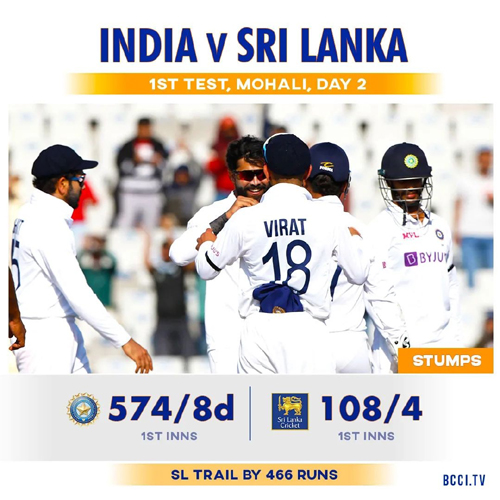 IND vs SL 1st Test Update दूसरे दिन स्टंप्स तक श्रीलंका टीम का स्कोर 108/4